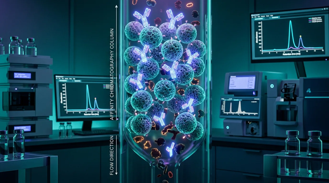 Host Cell Protein purification and chromatography resin separation visualization